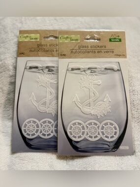 💜 Crafter's Square White Anchor & Ship Wheel Glass Stickers - 2 Packs